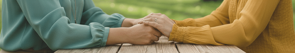 To kvinder holder hinanden i hænderne – symbol på støtte, tryghed og akupunkturforløb ved hormonelle ubalancer hos kvinder i valby københavn