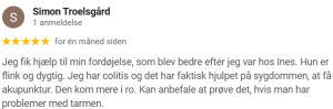 Anmeldelse fra klient om akupunktur mod fordøjelsesproblemer og colitis.